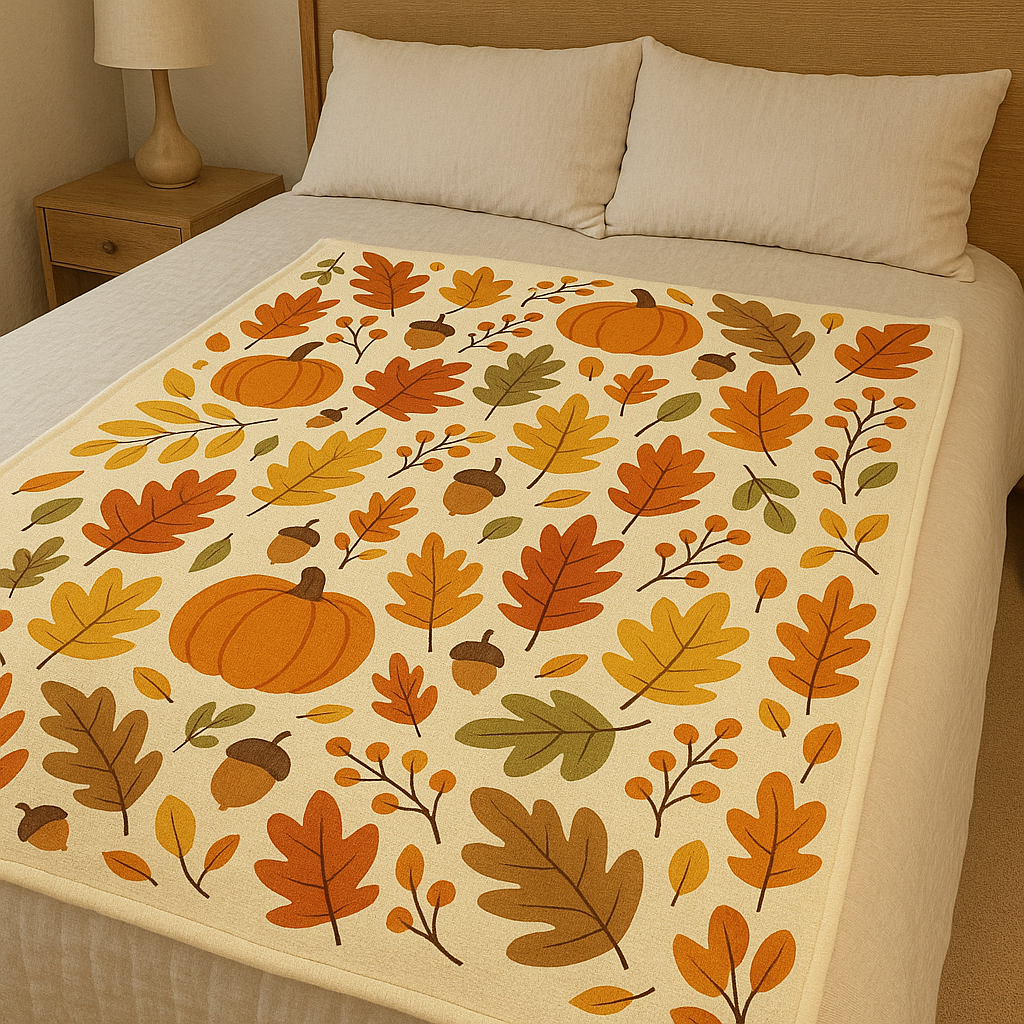 Fall Harvest Throw Blanket – Cozy Autumn Pumpkins, Leaves & Acorns Blanket for Seasonal Home Decor
