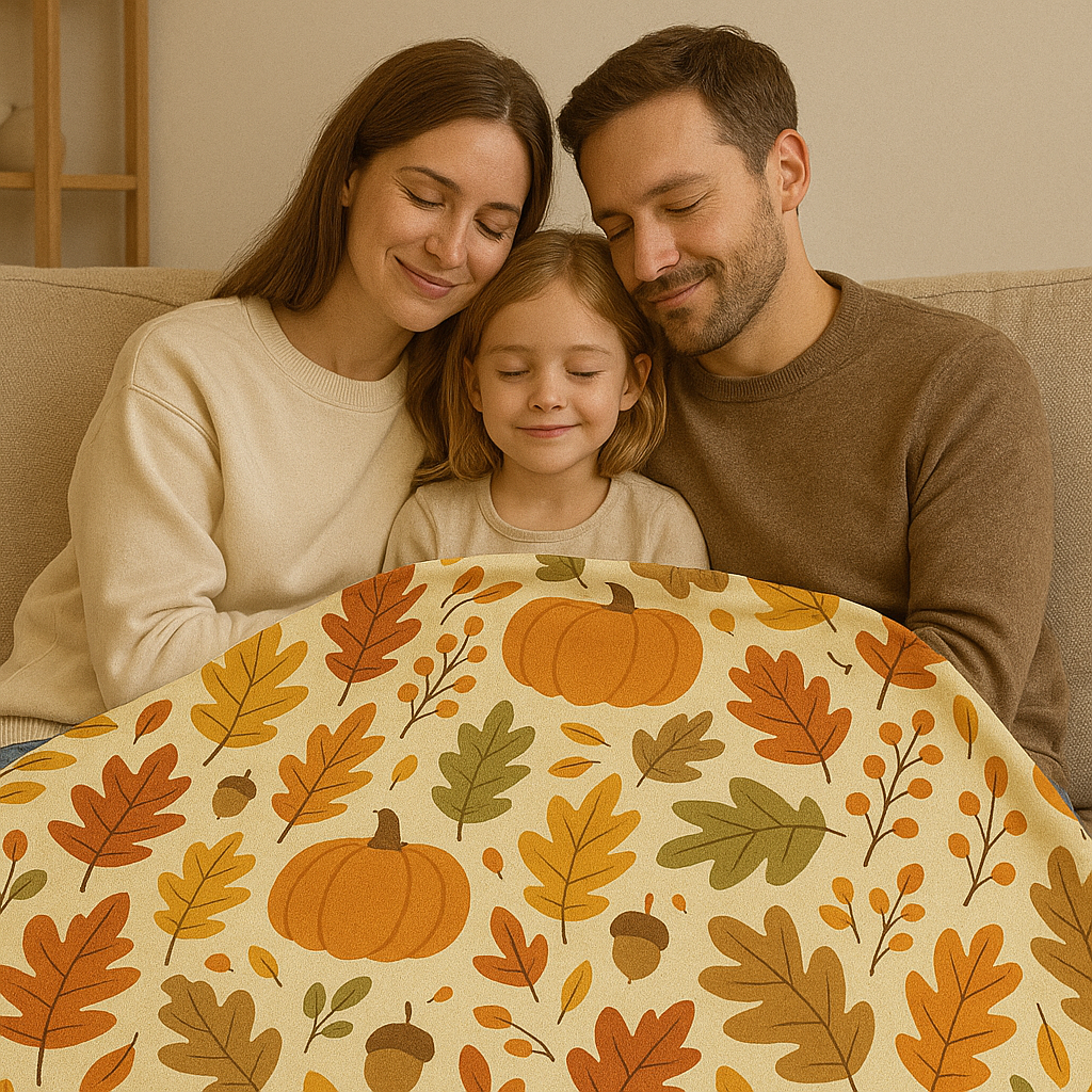Fall Harvest Throw Blanket – Cozy Autumn Pumpkins, Leaves & Acorns Blanket for Seasonal Home Decor