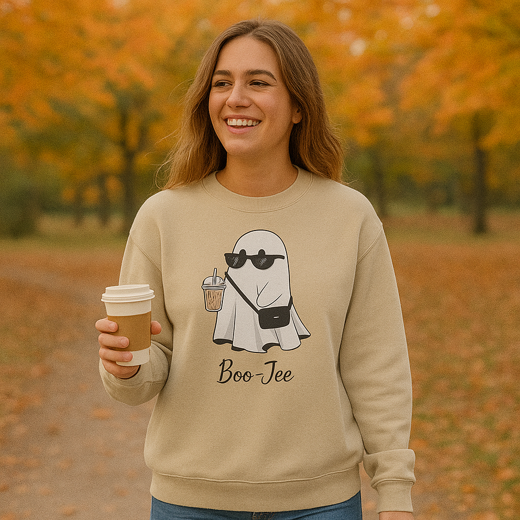 Boo-Jee Ghost Sweatshirt – Funny Halloween Crewneck, Cozy Fall Sweater, Aesthetic Spooky Season Pullover for Women & Men