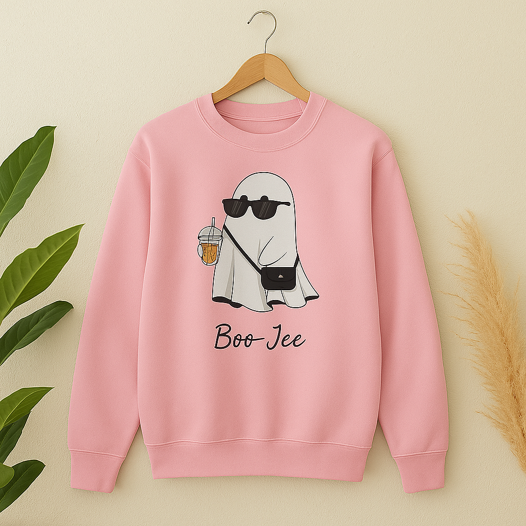 Boo-Jee Ghost Sweatshirt – Funny Halloween Crewneck, Cozy Fall Sweater, Aesthetic Spooky Season Pullover for Women & Men