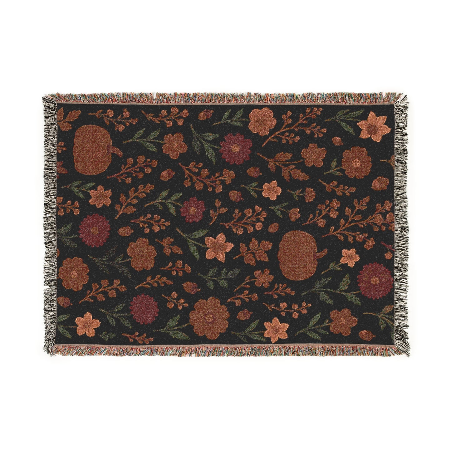Rustic Fall Woven Throw Blanket – Pumpkin & Floral Tapestry for Autumn Home Décor