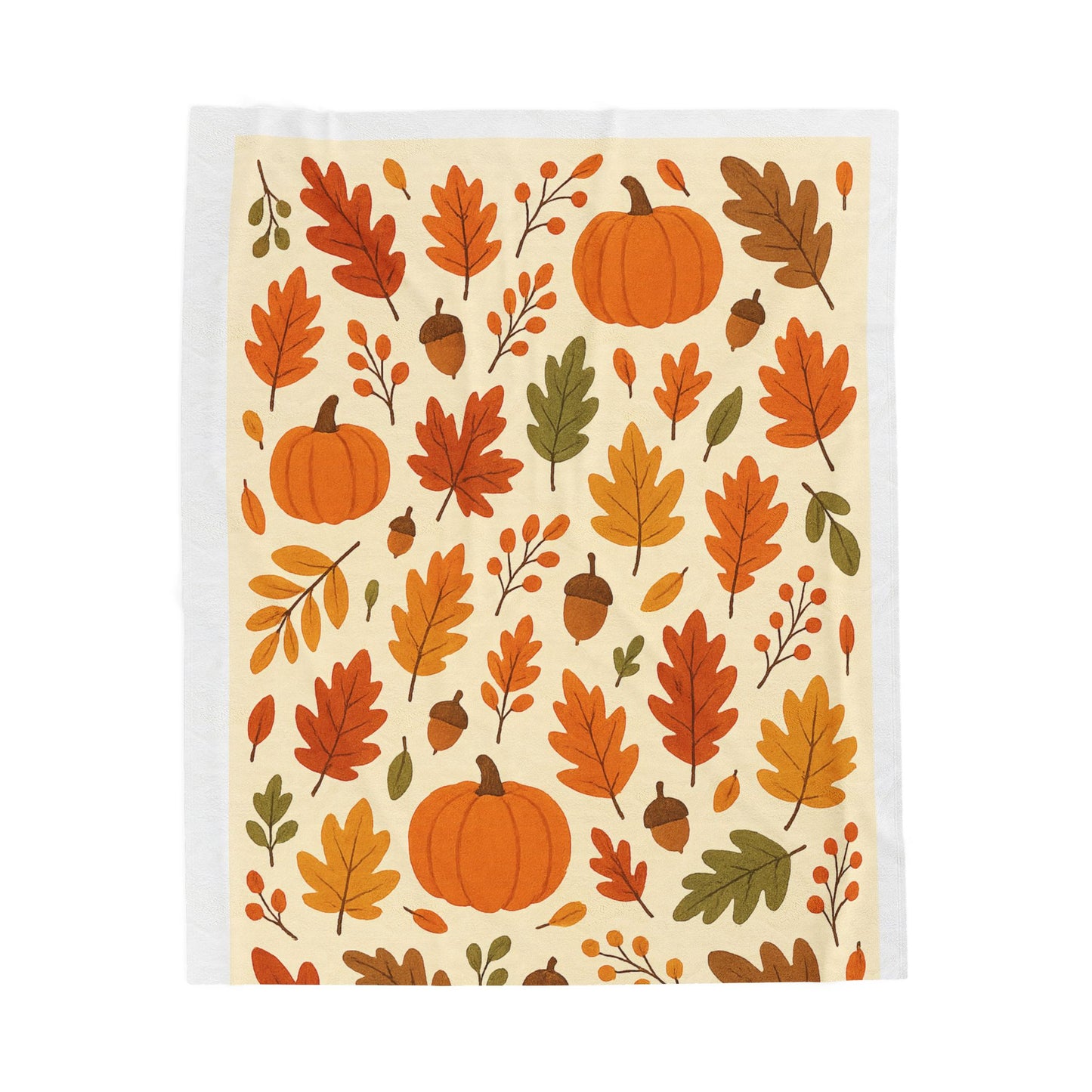 Fall Harvest Throw Blanket – Cozy Autumn Pumpkins, Leaves & Acorns Blanket for Seasonal Home Decor