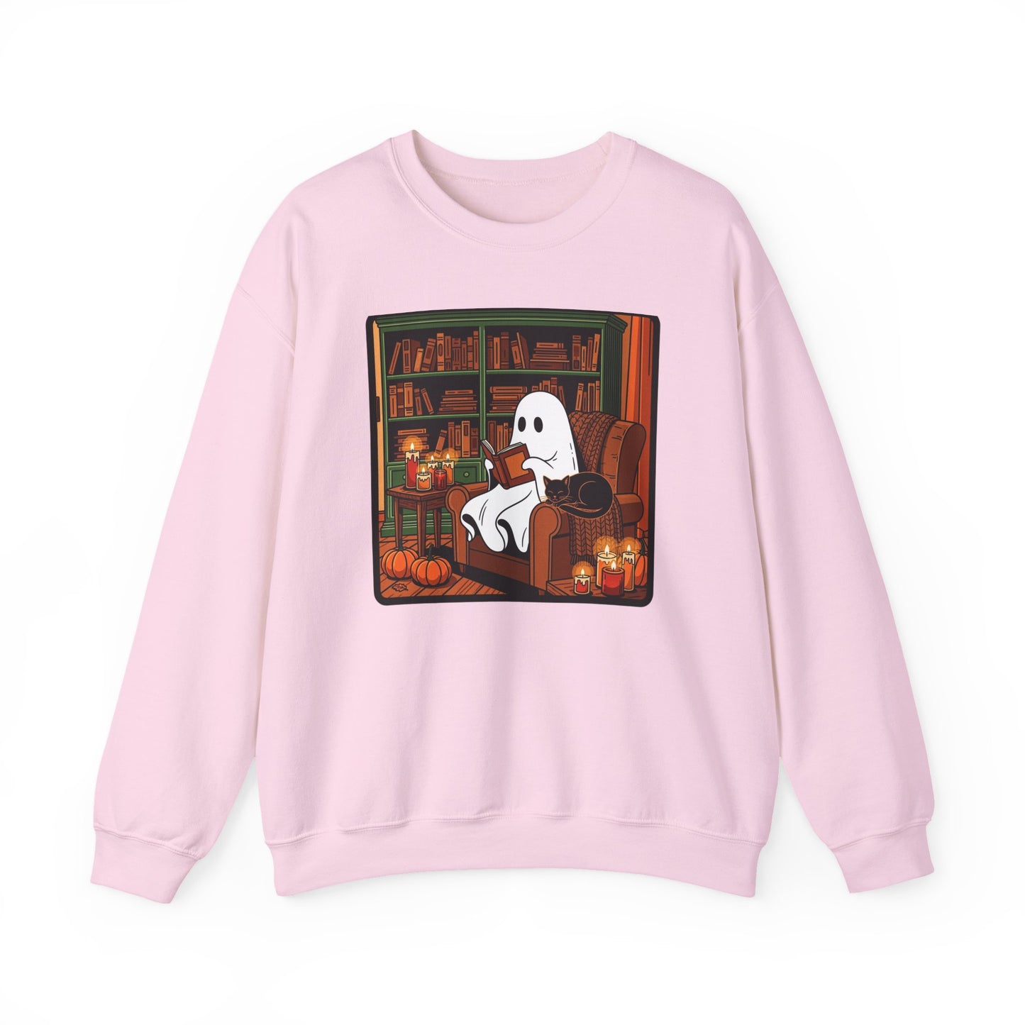 Cozy Ghost Reading Sweatshirt – Halloween Fall Crewneck | Cute Spooky Book Lover Pullover