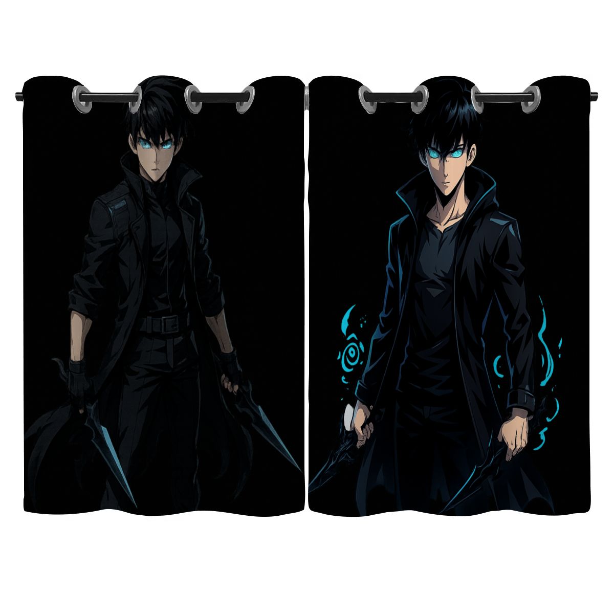 Anime Blackout Curtains – Dark Warrior Hero Design | Stylish Bedroom & Gaming Room Décor