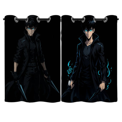 Anime Blackout Curtains – Dark Warrior Hero Design | Stylish Bedroom & Gaming Room Décor