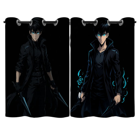 Anime Blackout Curtains – Dark Warrior Hero Design | Stylish Bedroom & Gaming Room Décor