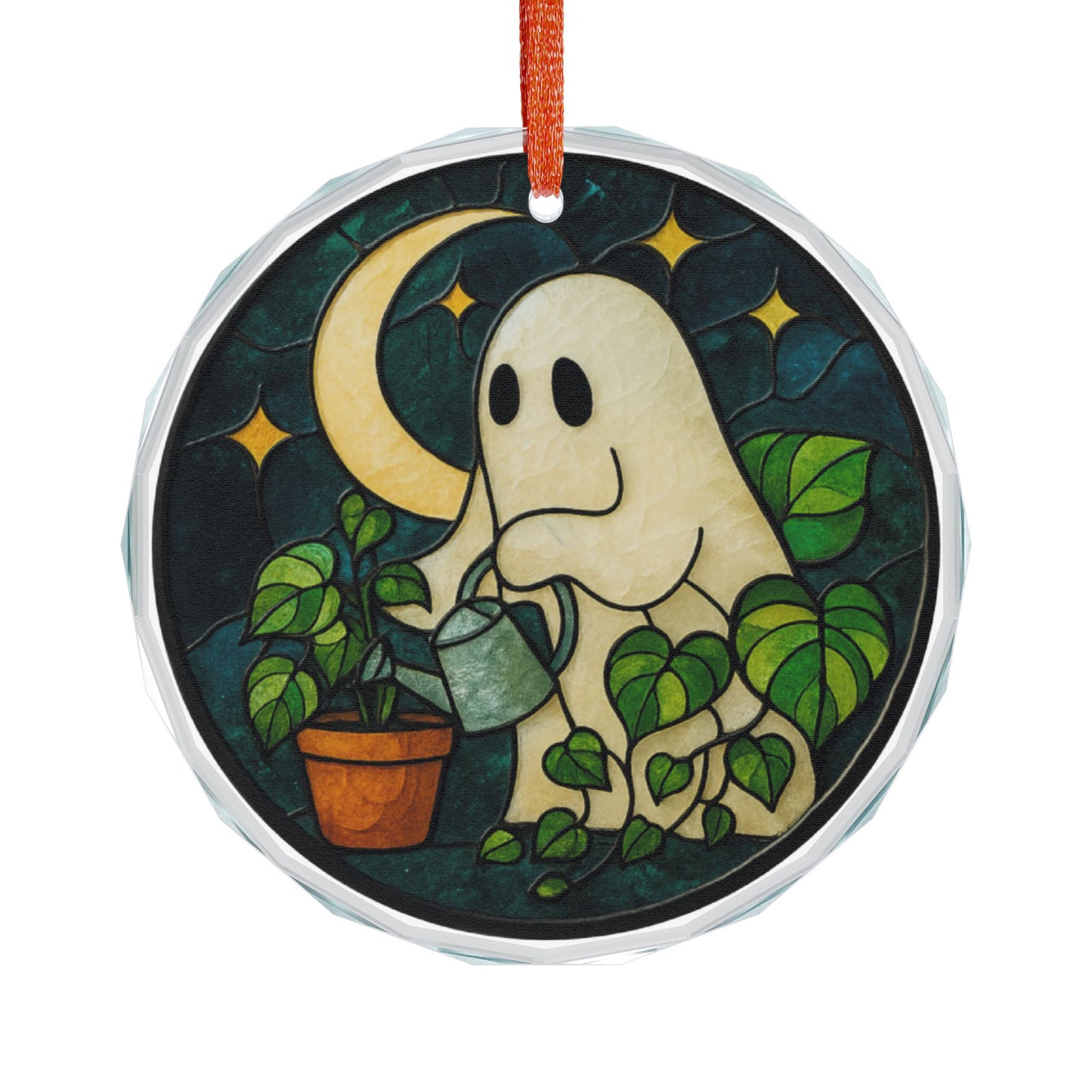 Whimsical Ghostly Plant Care Crystal Ornament, Unique Home Decor, Halloween Decoration, Gift for Garden Lovers, Whimsical Holiday Ornament