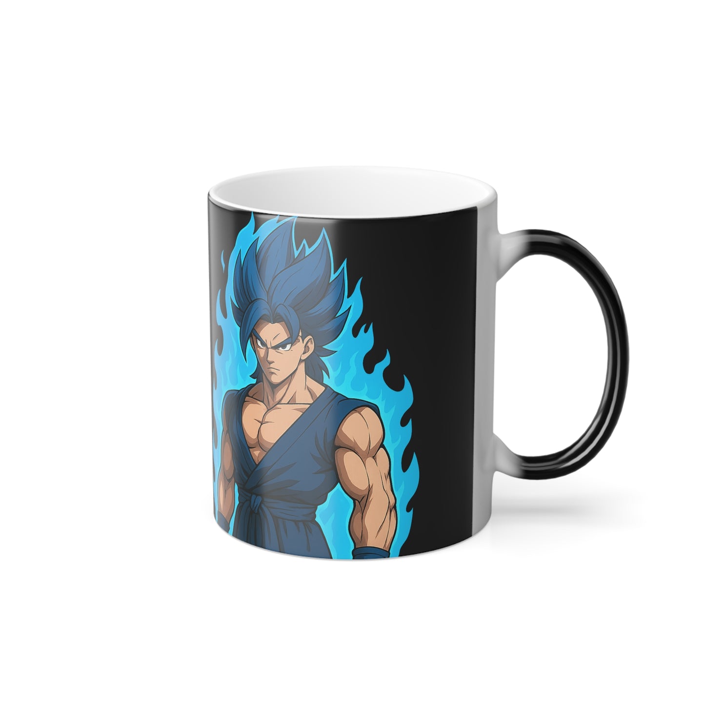 Anime Heat Changing Mug – Color Morphing Coffee Cup with Blue Flame Warrior Design | 11oz Magic Mug