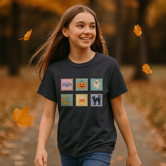 Retro Ghost Cat Pumpkin Shirt – Cute Halloween Tee – Cozy Spooky Fall Graphic T-Shirt for Women & Men