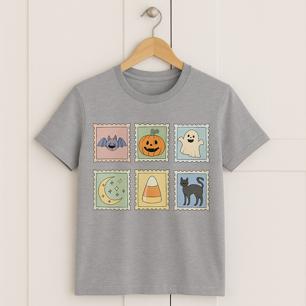 Retro Ghost Cat Pumpkin Shirt – Cute Halloween Tee – Cozy Spooky Fall Graphic T-Shirt for Women & Men