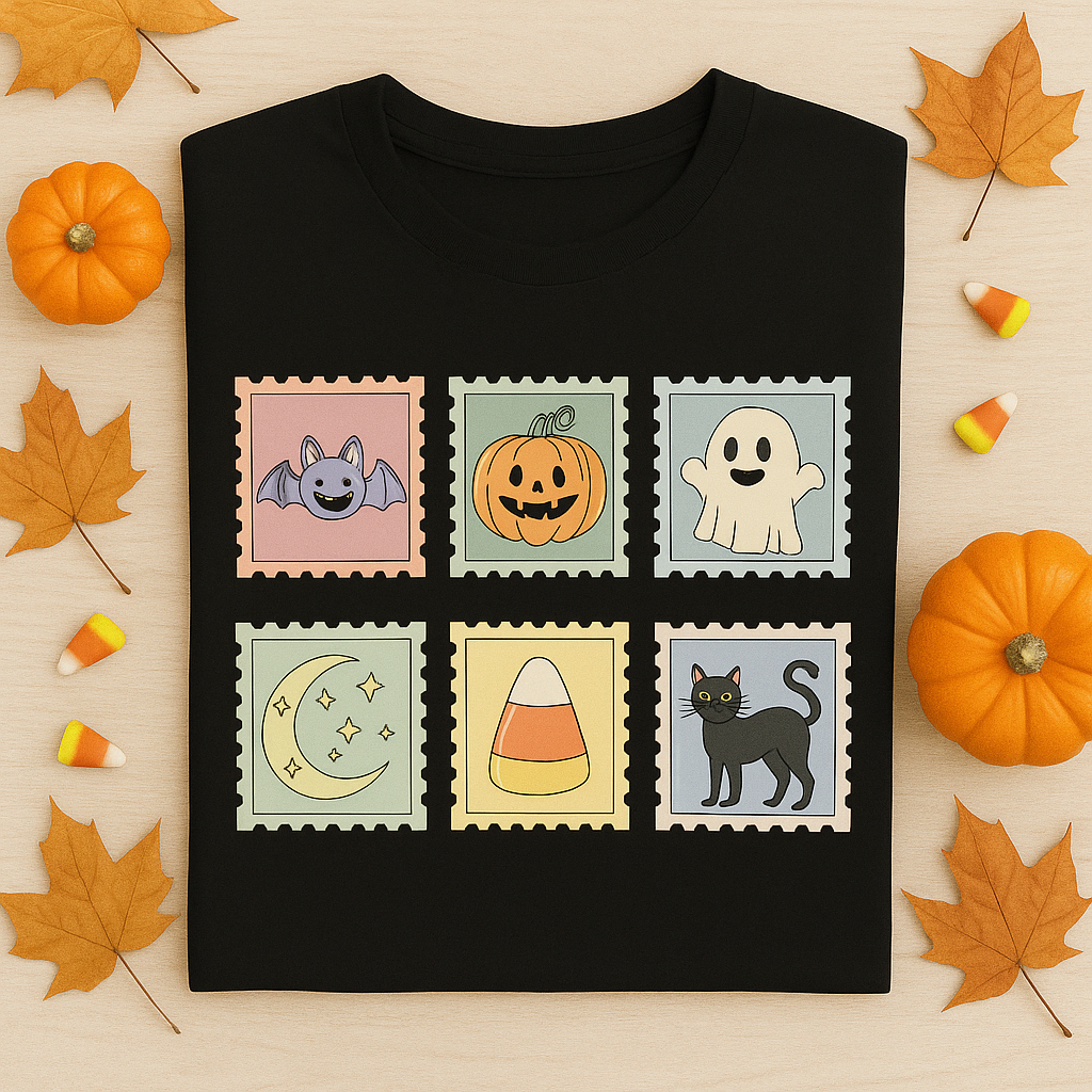 Retro Ghost Cat Pumpkin Shirt – Cute Halloween Tee – Cozy Spooky Fall Graphic T-Shirt for Women & Men