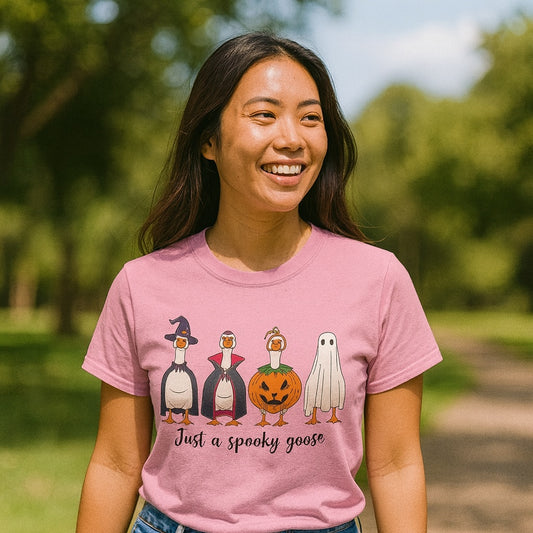 Just a Spooky Goose Shirt – Funny Halloween Goose Tee, Silly Goose Costume Graphic, Unisex