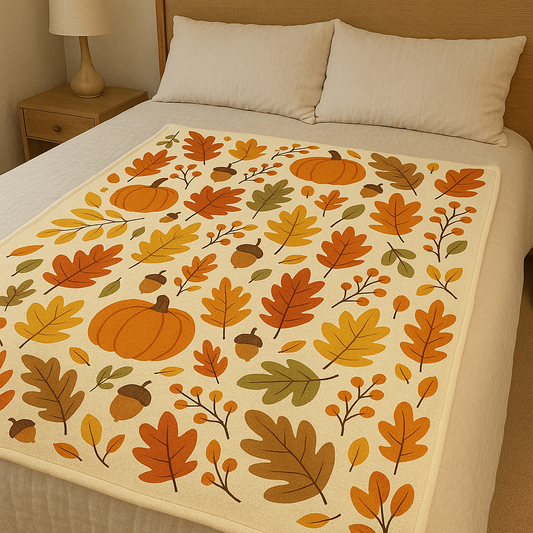 Fall Harvest Throw Blanket – Cozy Autumn Pumpkins, Leaves & Acorns Blanket for Seasonal Home Decor