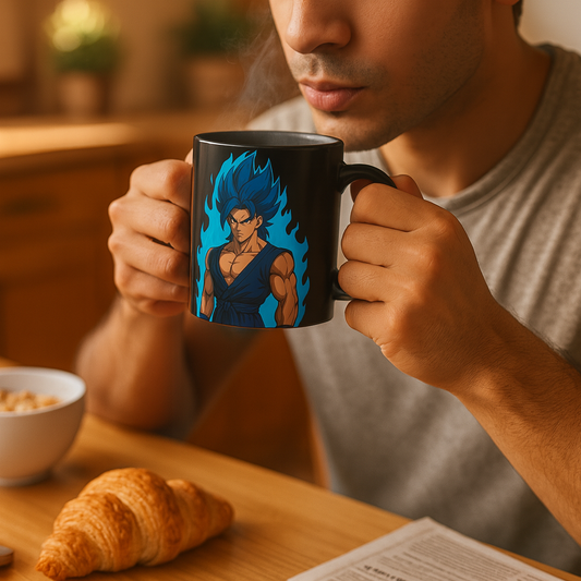 Anime Heat Changing Mug – Color Morphing Coffee Cup with Blue Flame Warrior Design | 11oz Magic Mug