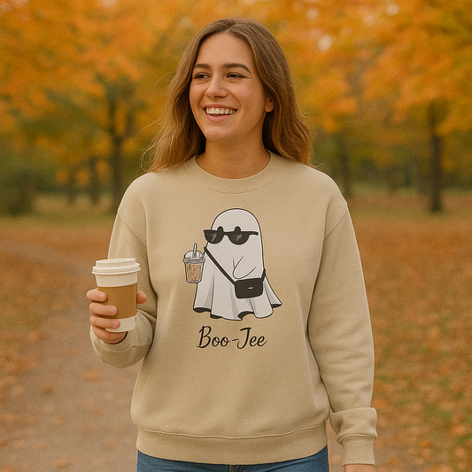 Boo-Jee Ghost Sweatshirt – Funny Halloween Crewneck, Cozy Fall Sweater, Aesthetic Spooky Season Pullover for Women & Men