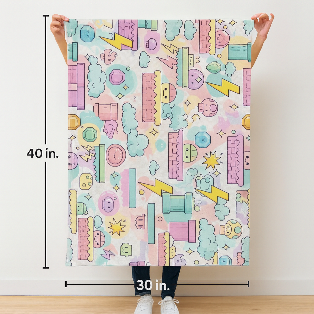Kids Gamer Blanket – Soft Pastel Video Game Throw for Girls & Boys | Cozy Cartoon Cloud & Lightning Design (40x30 in)