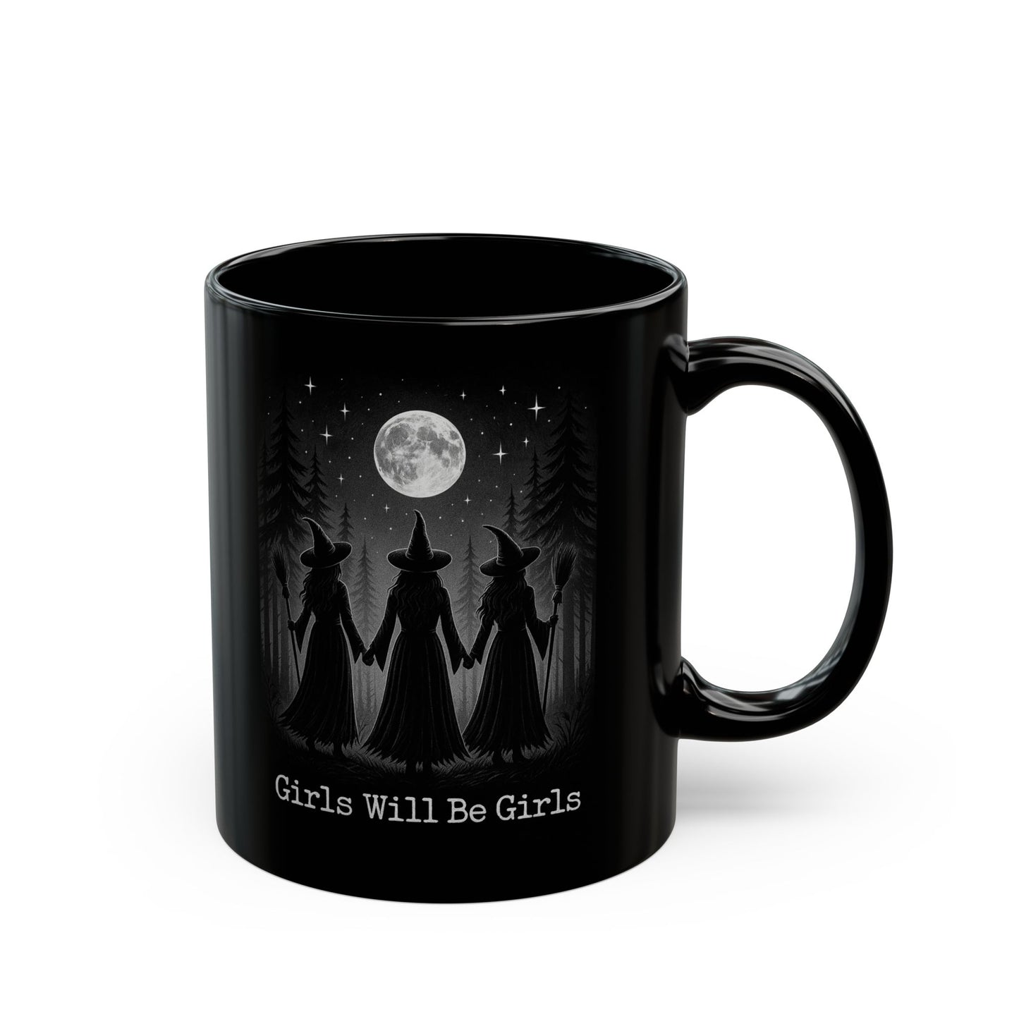 Empowered Witch Mug – Gothic Wiccan Coffee Cup with Moon & Witches, Girls Will Be Girls