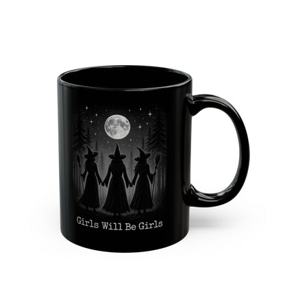 Empowered Witch Mug – Gothic Wiccan Coffee Cup with Moon & Witches, Girls Will Be Girls