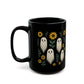 Black Ceramic Mug – Cute Ghosts & Sunflowers Design | Spooky Fall Coffee Cup