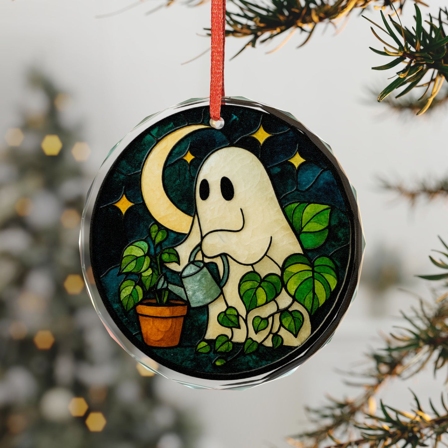 Whimsical Ghostly Plant Care Crystal Ornament, Unique Home Decor, Halloween Decoration, Gift for Garden Lovers, Whimsical Holiday Ornament
