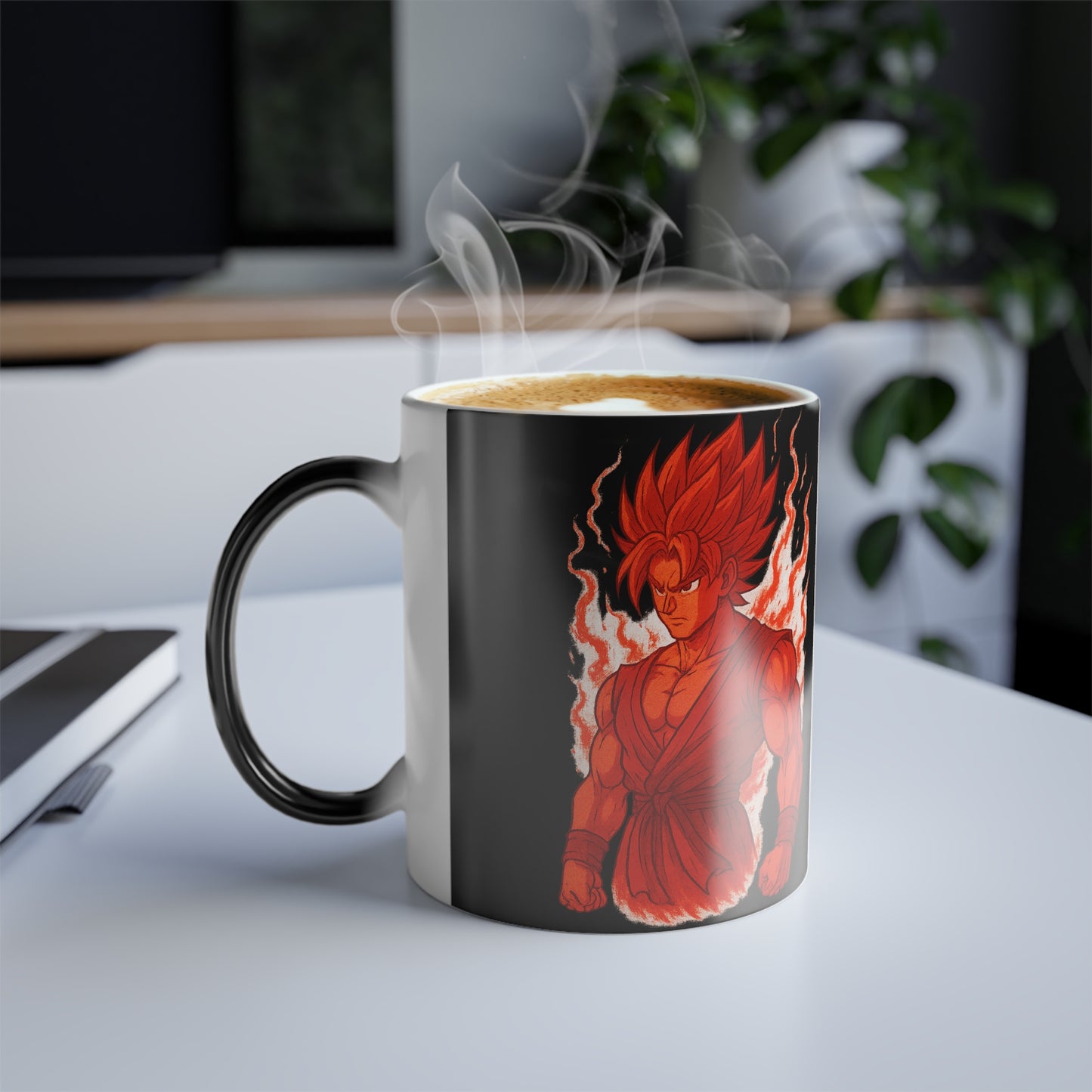 Anime Heat Changing Mug – Color Morphing Coffee Cup with Blue Flame Warrior Design | 11oz Magic Mug