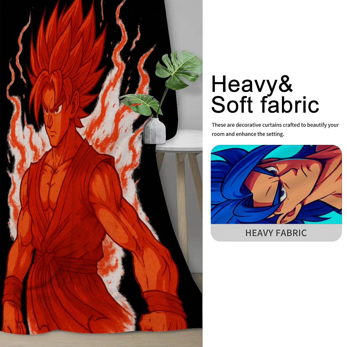 Anime Blackout Curtains – Dual Flame Warrior Design | Blue & Red Energy Battle Theme