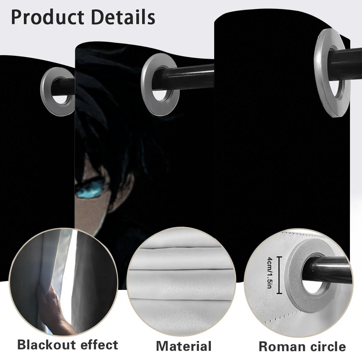 Anime Blackout Curtains – Dark Warrior Hero Design | Stylish Bedroom & Gaming Room Décor