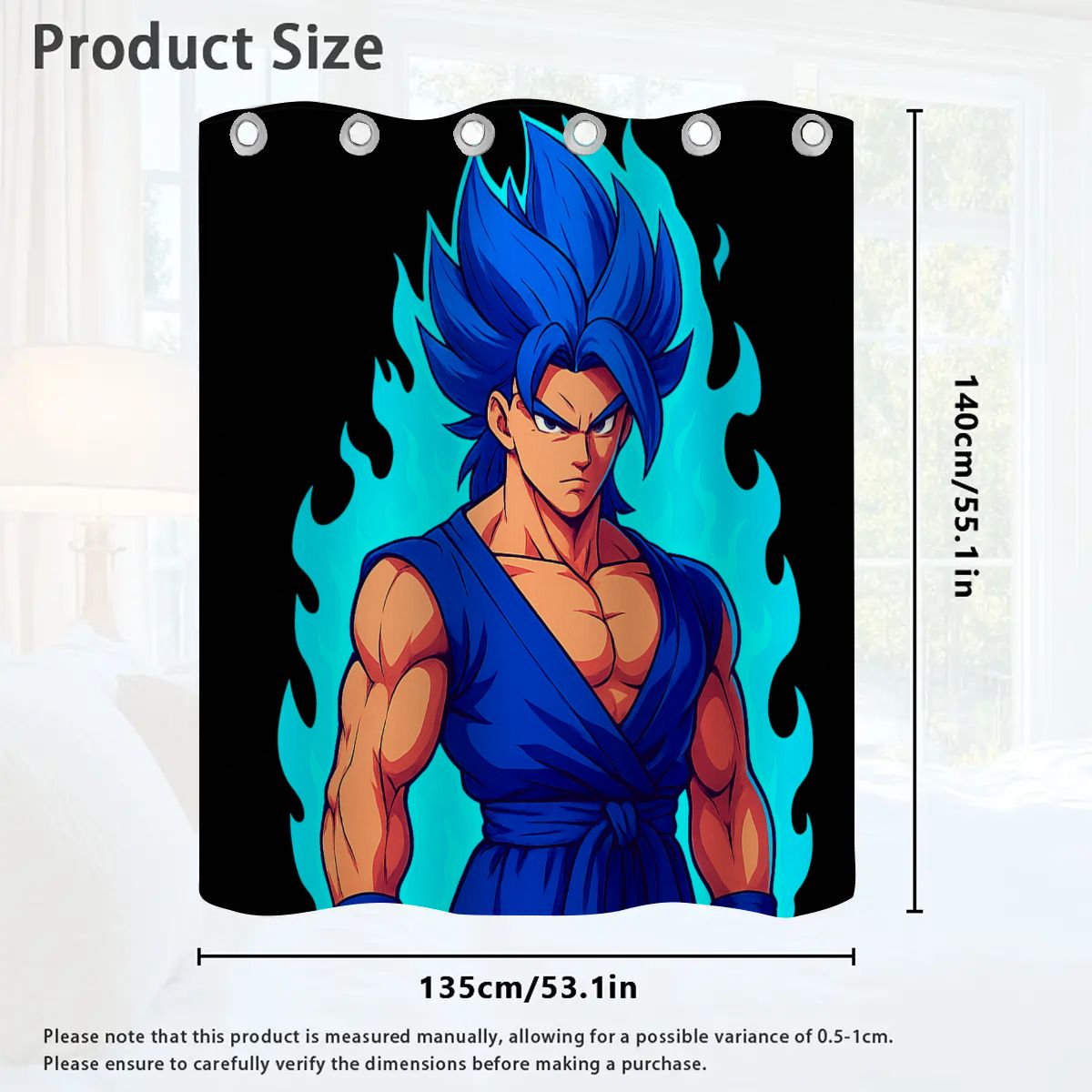 Anime Blackout Curtains – Dual Flame Warrior Design | Blue & Red Energy Battle Theme