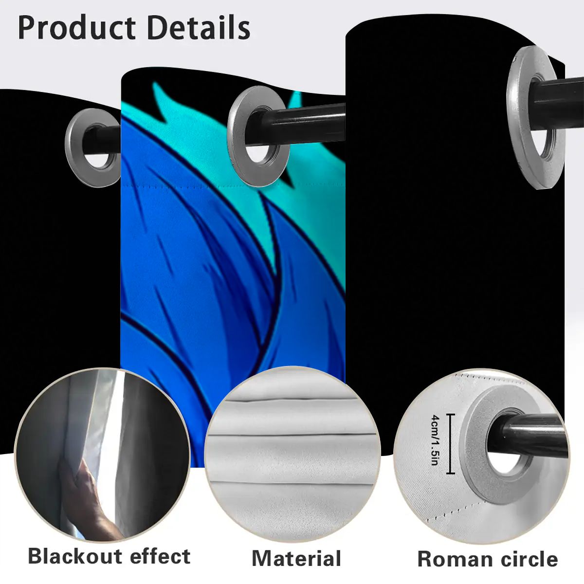Anime Blackout Curtains – Dual Flame Warrior Design | Blue & Red Energy Battle Theme