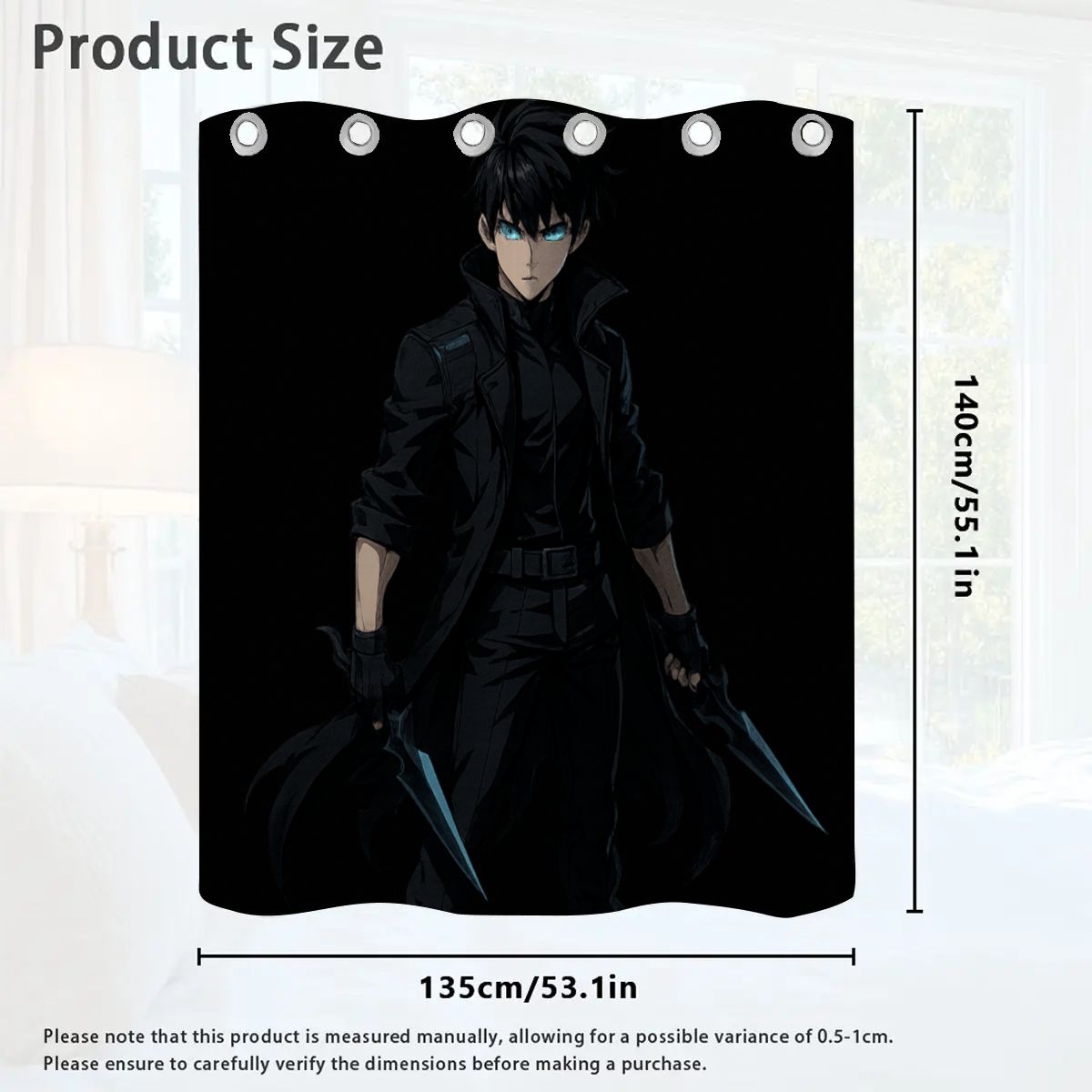 Anime Blackout Curtains – Dark Warrior Hero Design | Stylish Bedroom & Gaming Room Décor