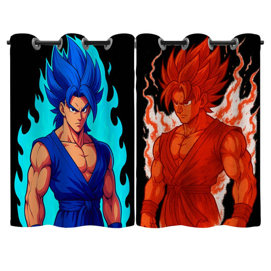 Anime Blackout Curtains – Dual Flame Warrior Design | Blue & Red Energy Battle Theme
